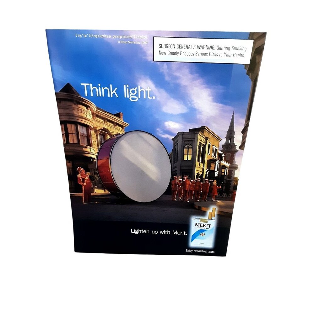 2000 Merit Cigarettes Think Light Concept Band Y2K Print Ad